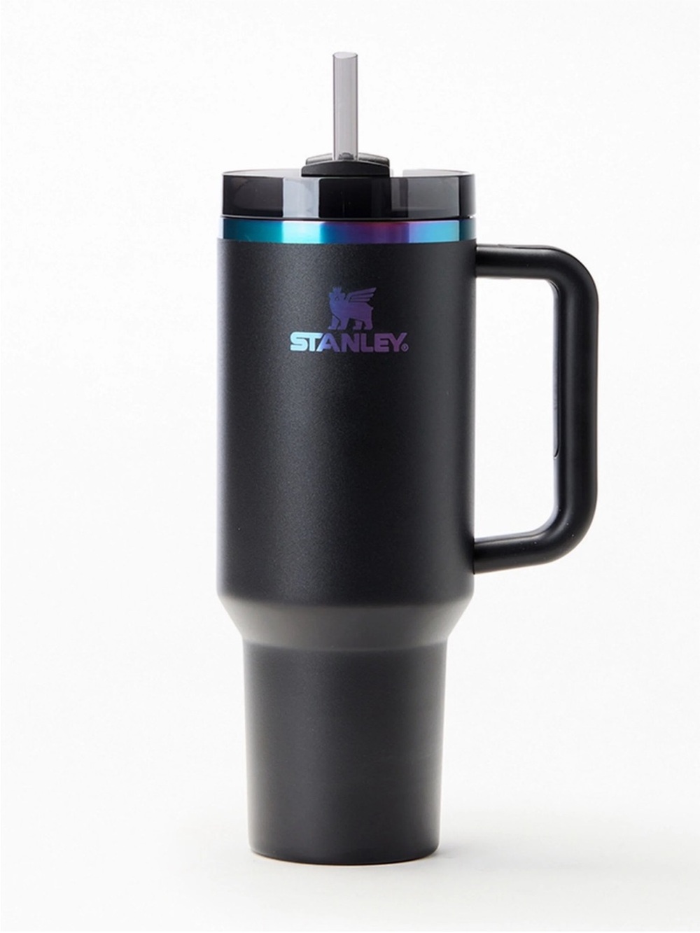 NWT Stanley Quencher H2.0 40oz TumbleMatte Black Travel Mug Iridescent Trim